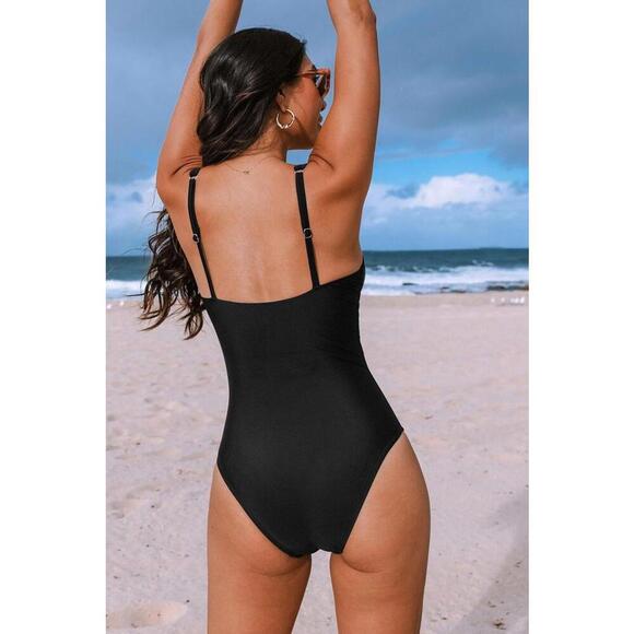 NWT Cupshe Black Plunging Tummy Control Cutout One-Piece - Size XS - Picture 3 of 3